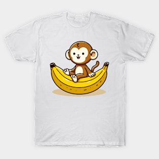 Cute Monkey On BIG Banana T-Shirt